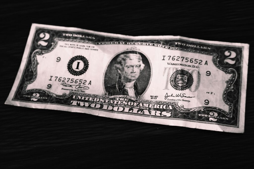 A united states two-dollar bill